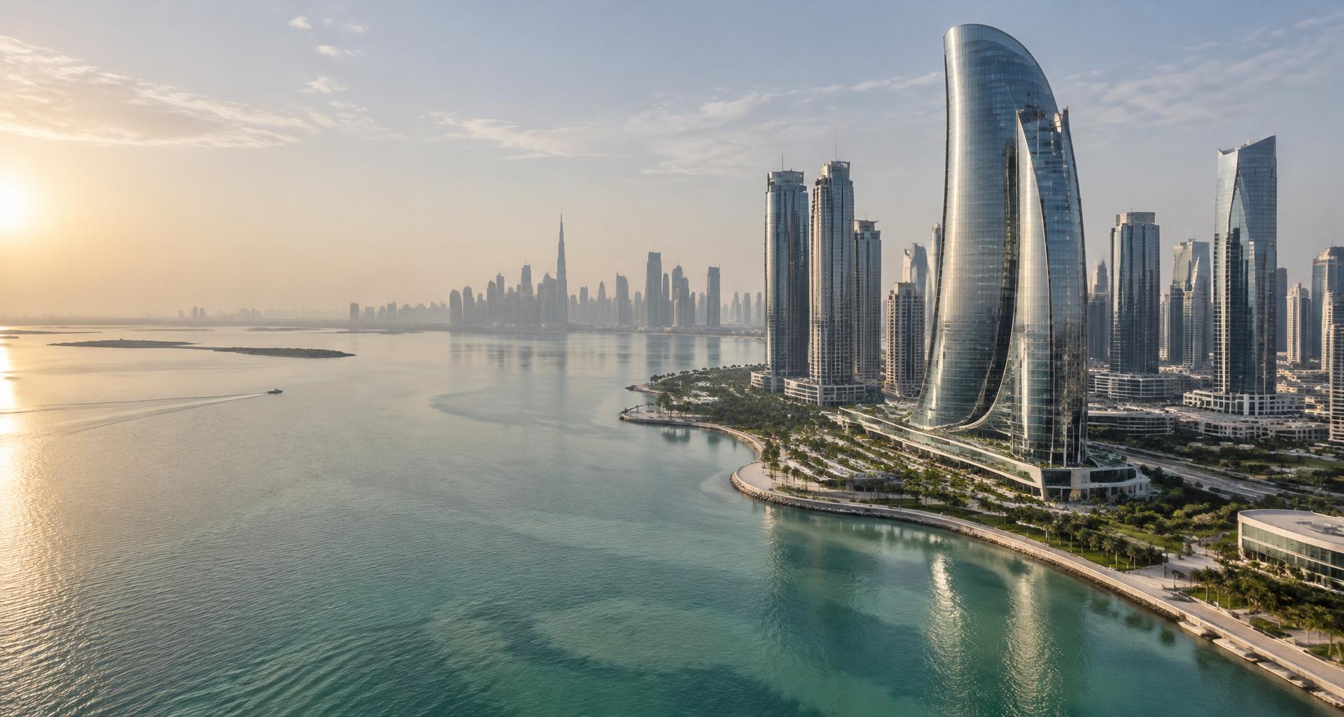 Modern waterfront architecture overlooking a coastal city